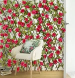 100x200cm Διακοσμητική Πέργκολα Κήπου με Τεχνητά Ροζ Τριαντάφυλλα & Πράσινα Φύλλα