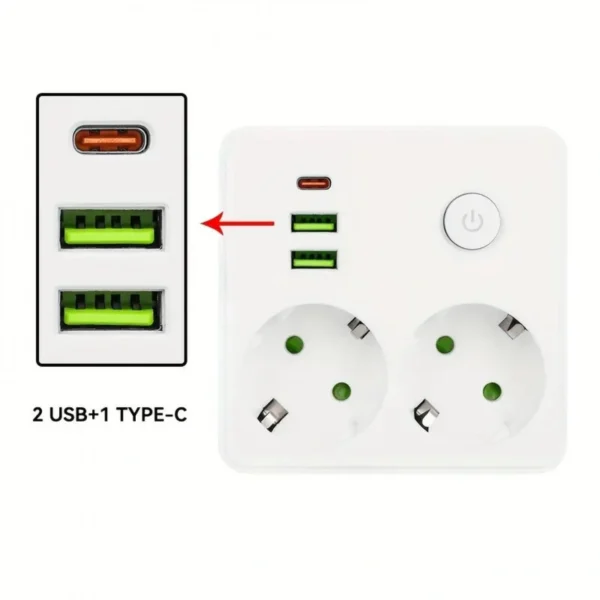 Πολύπριζο Σούκο με 2 Θύρες USB-A και 1 Θύρα USB-C 2500W
