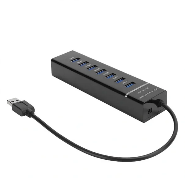 Portable USB Hub 3.0 7 Θυρών με Σύνδεση USB-A & LED Μπλε Φωτισμό A-015 Μαύρο