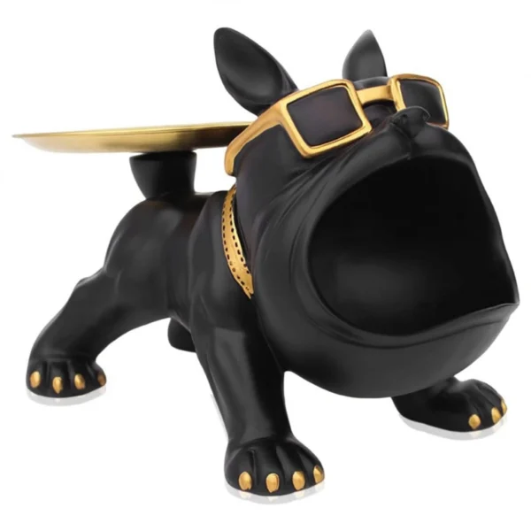 Γλυπτό Ρητίνης με Σχέδιο Γαλλικό Μπουλντόγκ με Δίσκο & Θήκη για Σοκολατάκια 30x17x18.5cm KJ132H Μαύρο