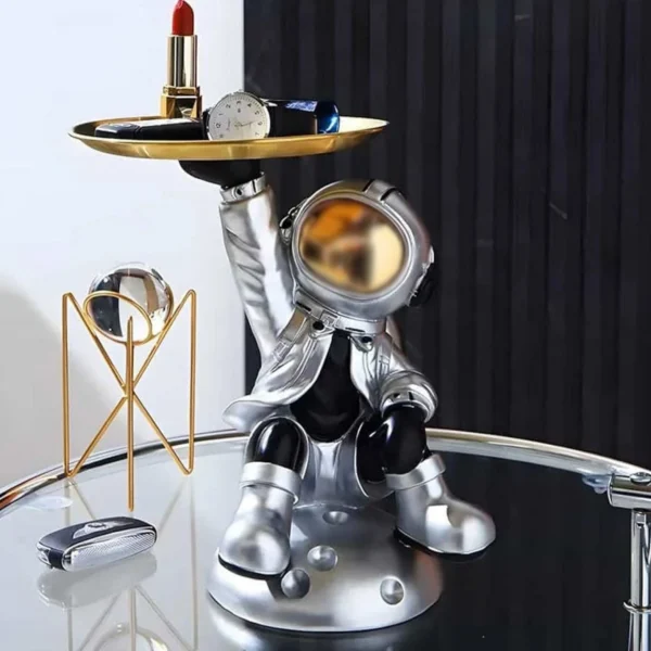 Γλυπτό Ρητίνης Σχέδιο Αστροναύτης με Δίσκο 22x21x24.5cm Ασημί