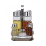 Γυάλινο Σετ Λαδόξυδο και Δοχεία Μπαχαρικών με Inox Βάση και Καπάκια 5 τεμ.