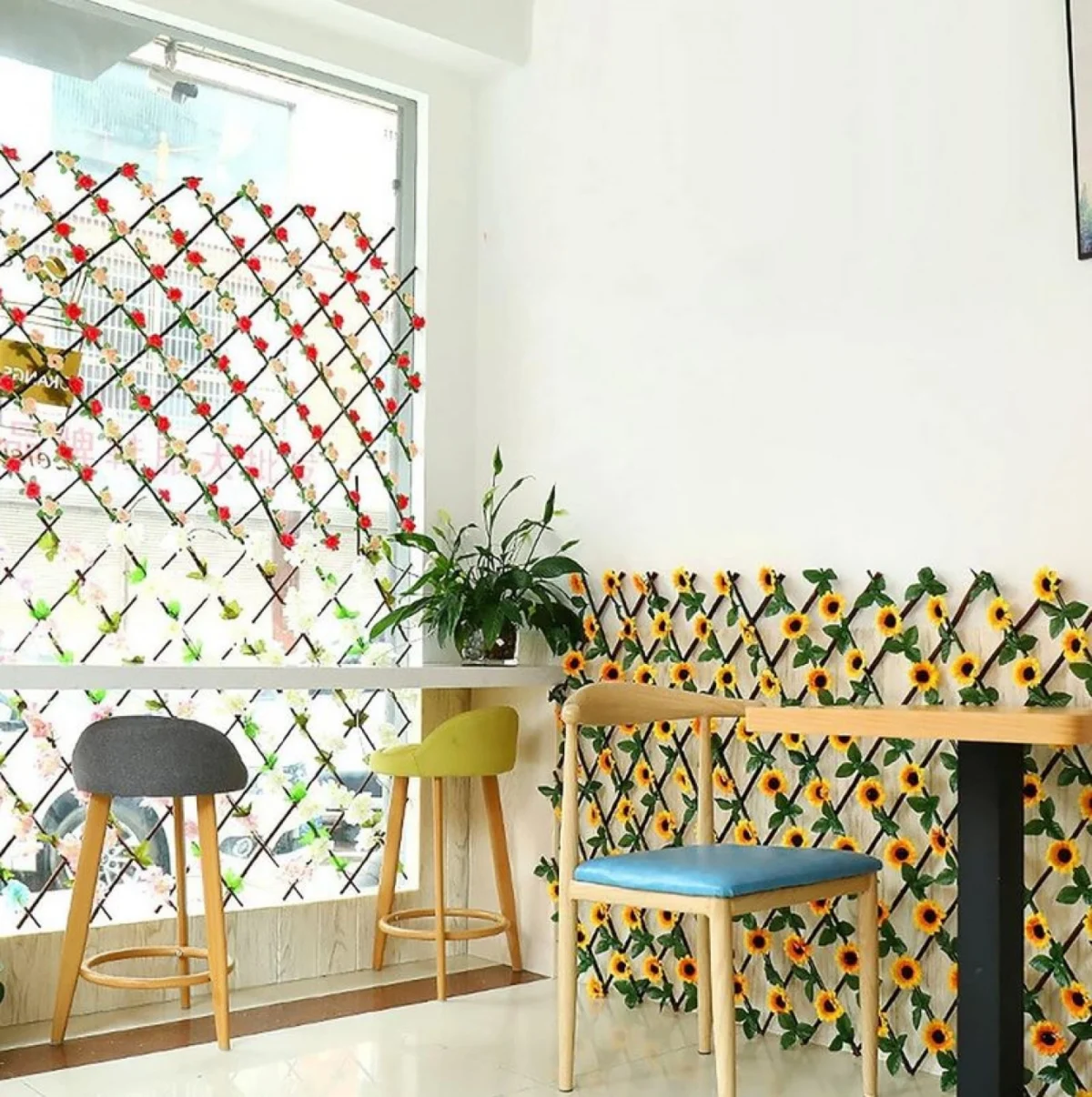 100x200cm Διακοσμητική Πέργκολα Κήπου με Τεχνητά Ηλιοτρόπια & Πράσινα Φύλλα