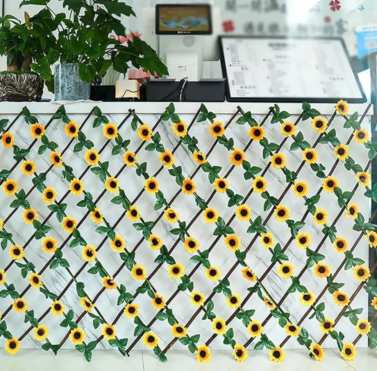 100x200cm Διακοσμητική Πέργκολα Κήπου με Τεχνητά Ηλιοτρόπια & Πράσινα Φύλλα