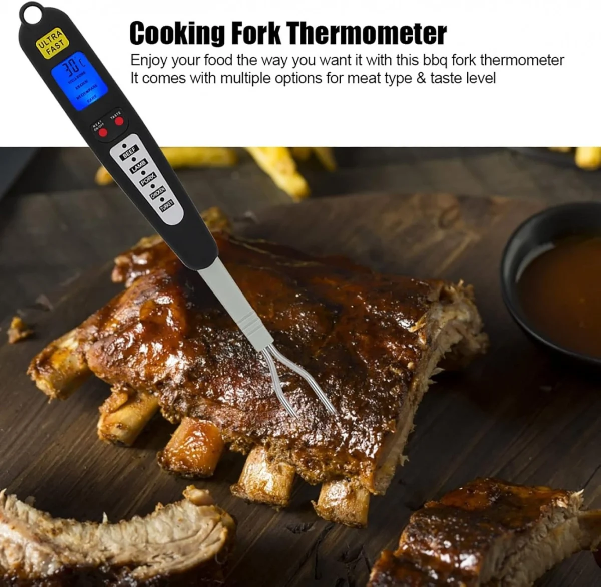 Ψηφιακό Θερμόμετρο Τροφίμων-BBQ με Διπλή Ακίδα και Οθόνη LED για Μαγείρεμα & Ψήσιμο