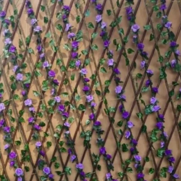 100x200cm Διακοσμητική Πέργκολα Κήπου με Τεχνητά Mωβ Λουλούδια & Πράσινα Φύλλα