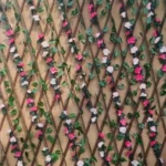 100x200cm Διακοσμητική Πέργκολα Κήπου με Τεχνητά Ροζ Λουλούδια & Πράσινα Φύλλα