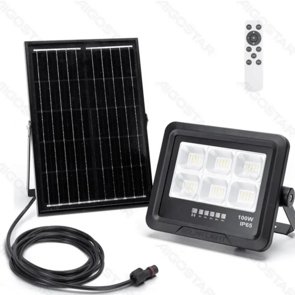 100W Αδιάβροχος Ηλιακός Προβολέας LED με Πάνελ & Τηλεχειριστήριο Aigostar