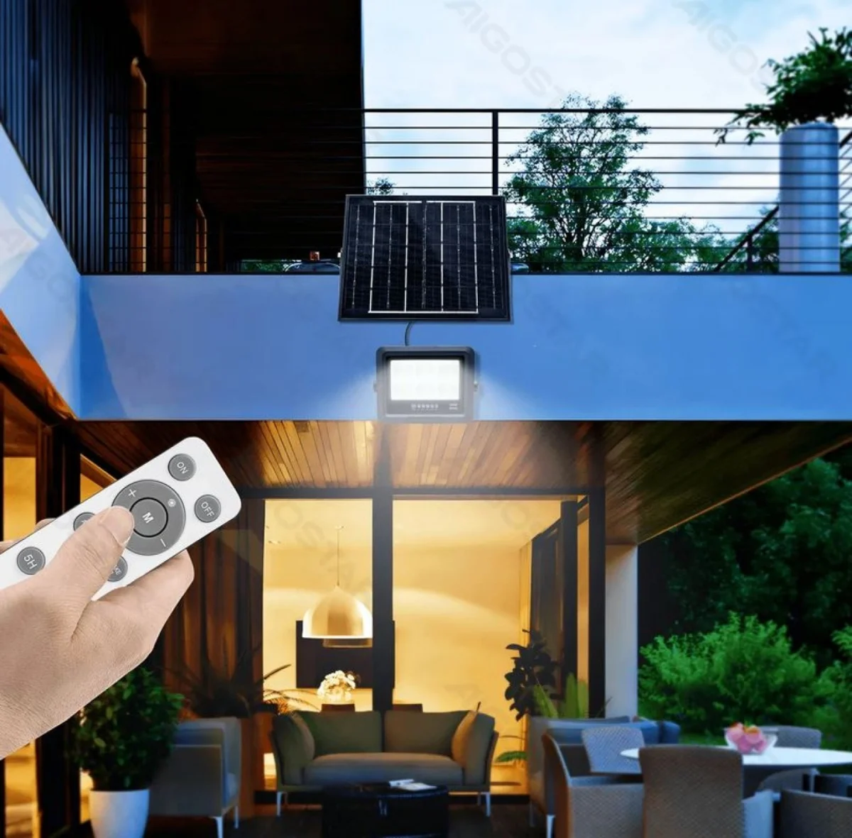 200W Αδιάβροχος Ηλιακός Προβολέας LED με Πάνελ & Τηλεχειριστήριο Aigostar