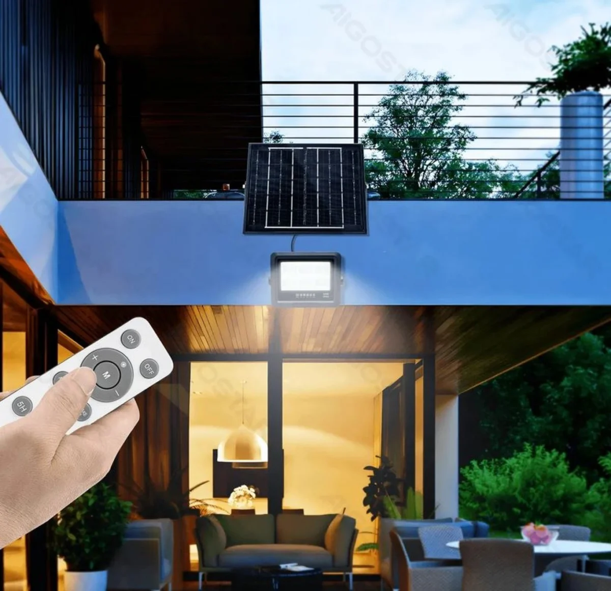 300W Αδιάβροχος Ηλιακός Προβολέας LED με Πάνελ & Τηλεχειριστήριο Aigostar