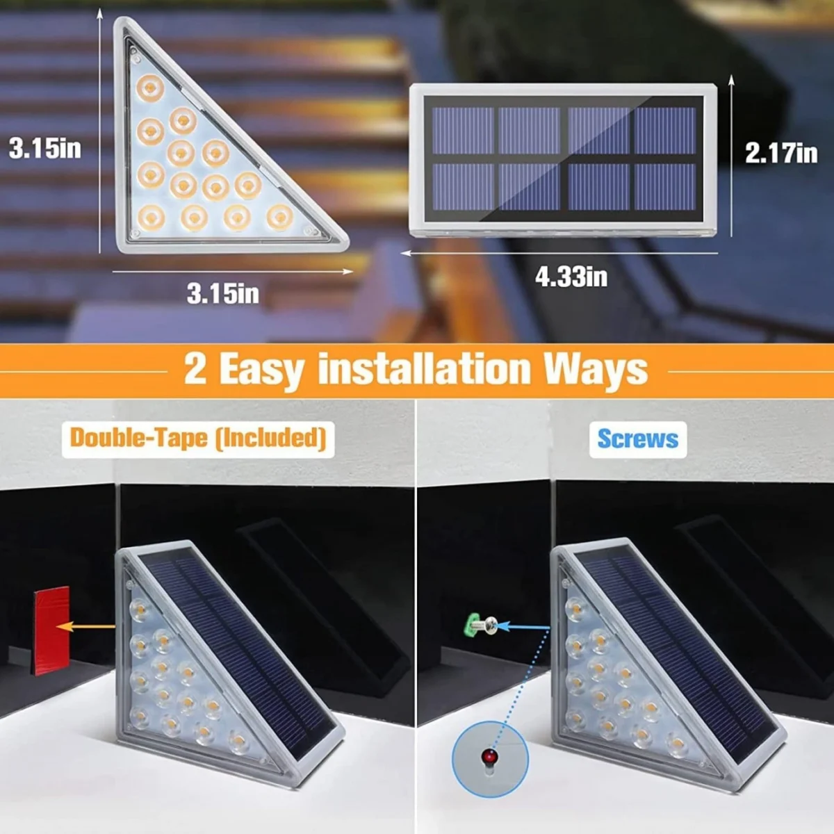 Σετ 2 Ηλιακά Γωνιακά Φωτιστικά Σκάλας Αδιάβροχα Εξωτερικών Χώρων με 13 LED Ψυχρού Λευκού Φωτισμού 6000K Αυτοκόλλητα με Φωτοκύτταρο - Solar Deck Lights