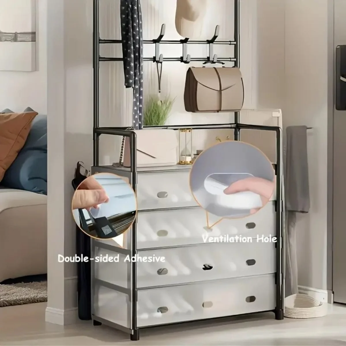 185x56x28cm Μεταλλική Παπουτσοθήκη Κρεμάστρα με Πορτάκια & Γάντζους – Οργάνωση Εισόδου ή Μπάνιου