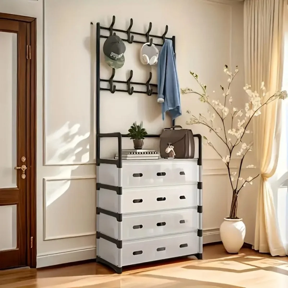 185x56x28cm Μεταλλική Παπουτσοθήκη Κρεμάστρα με Πορτάκια & Γάντζους – Οργάνωση Εισόδου ή Μπάνιου