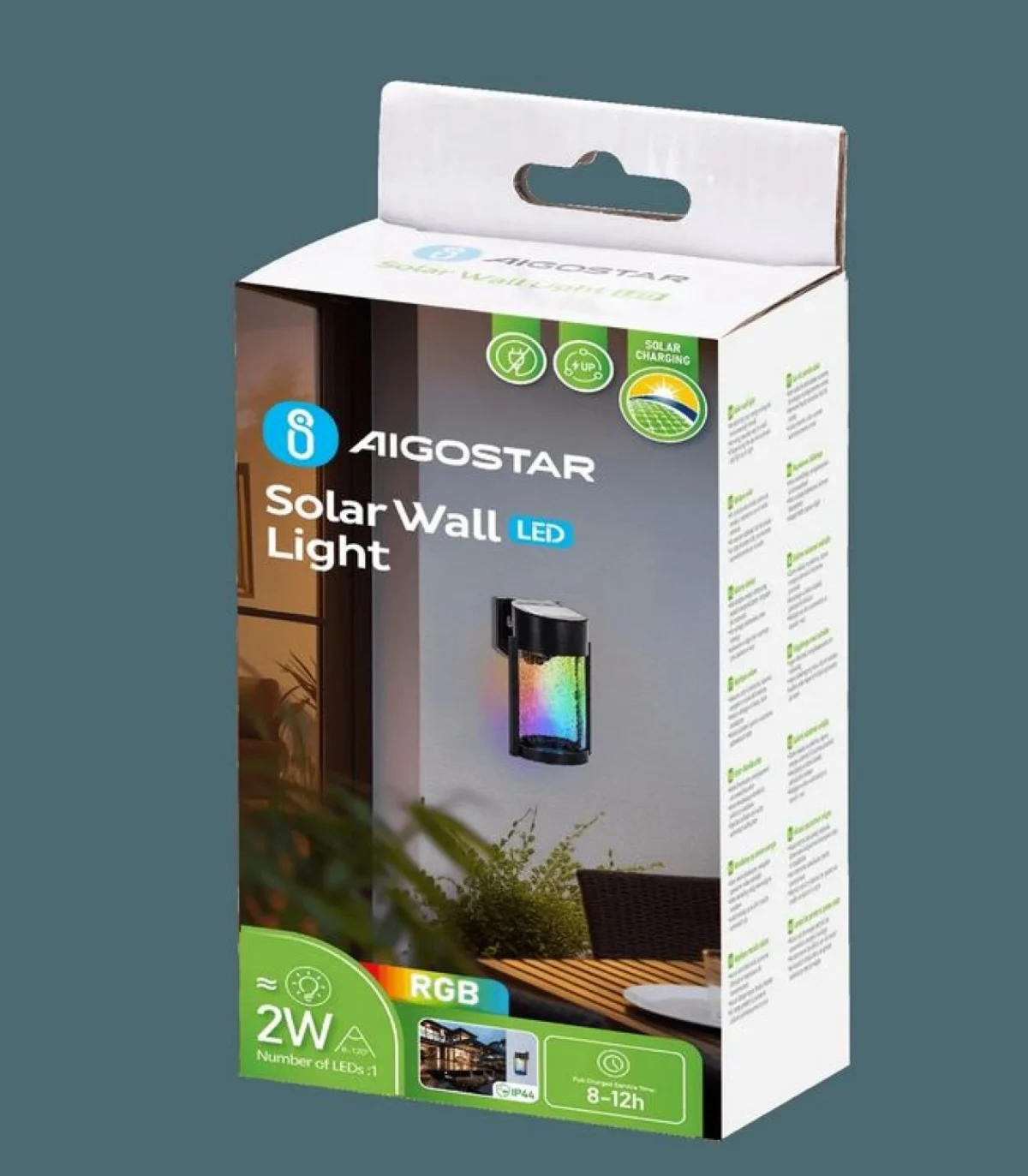 Επιτοίχιο LED Ηλιακό Φωτιστικό με RGB Φωτισμό & Προστασία IP44 Aigostar