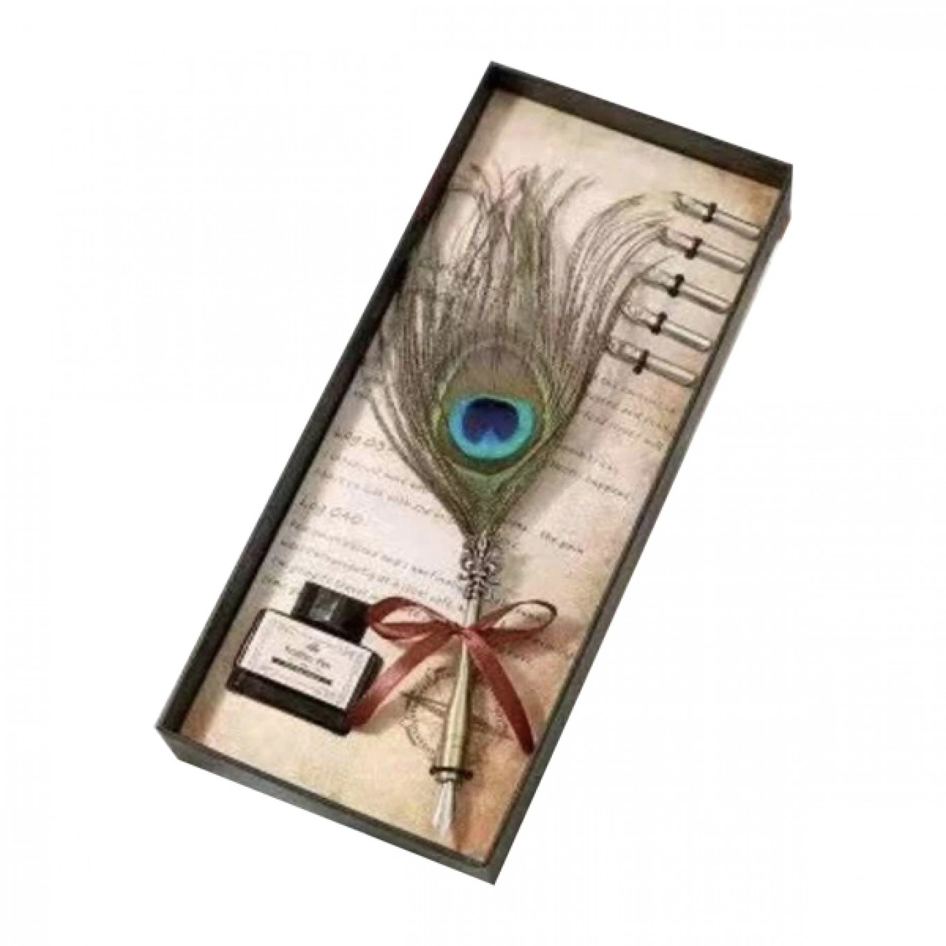 Πένα Καλλιγραφίας με Φτερό από Παγώνι με 5 Μύτες και Μελανοδοχείο - Classic Dipping Feather Pen Πένα Καλλιγραφίας με Φτερό από Παγώνι με 5 Μύτες και Μελανοδοχείο - Classic Dipping Feather Pen