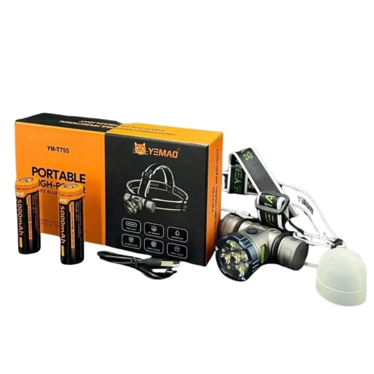 Επαναφορτιζόμενος Φακός Κεφαλής Super Bright με 8 Λειτουργίες Φωτισμού YM-T755