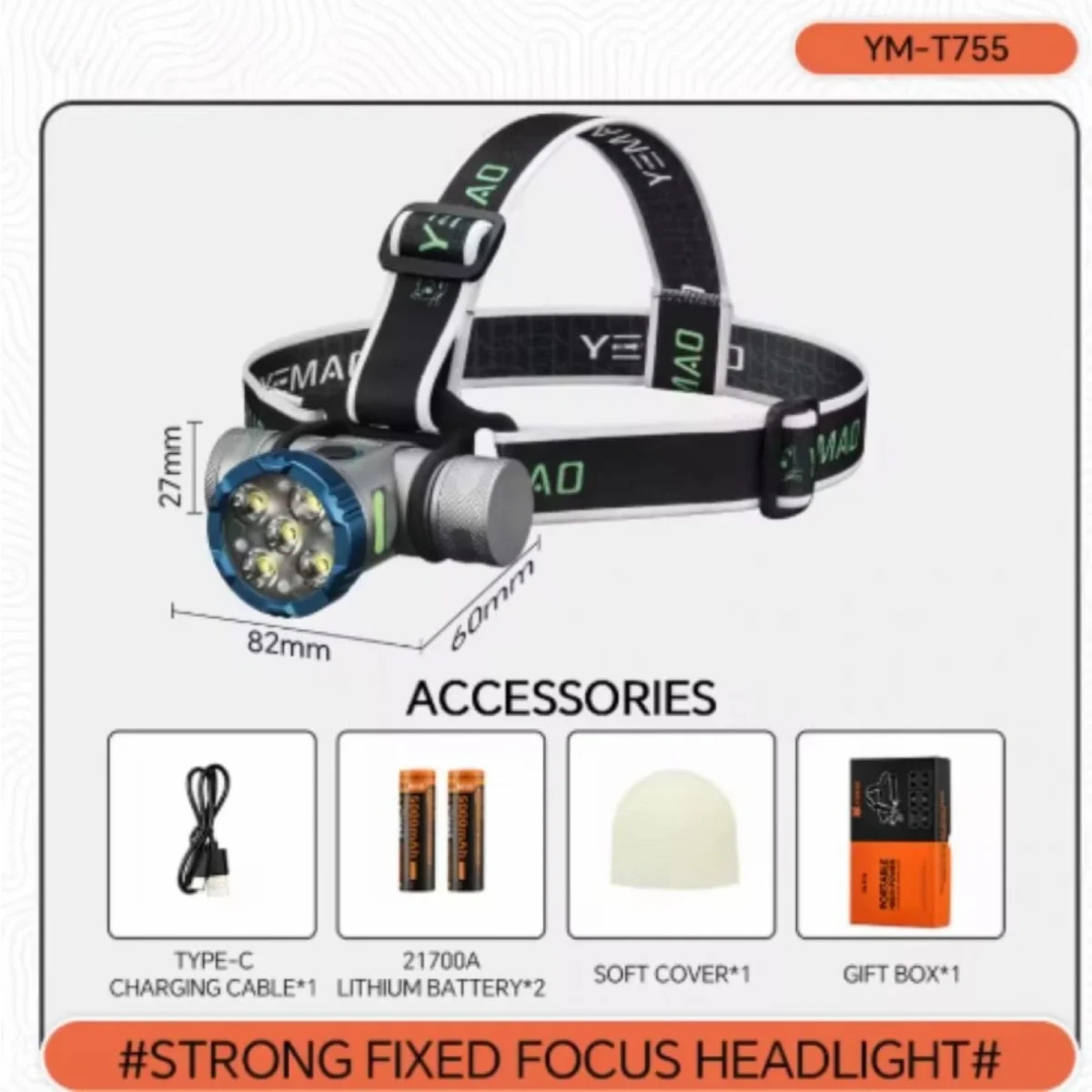 Επαναφορτιζόμενος Φακός Κεφαλής Super Bright με 8 Λειτουργίες Φωτισμού YM-T755