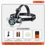 Επαναφορτιζόμενος Φακός Κεφαλής Super Bright με 8 Λειτουργίες Φωτισμού YM-T755