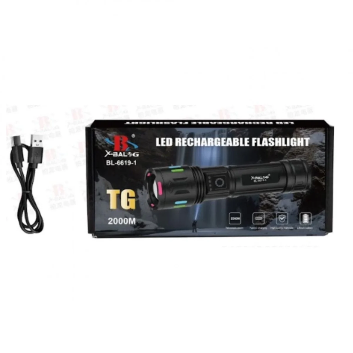 Επαναφορτιζόμενος Αδιάβροχος LED Φακός με Zoom και 5 Λειτουργίες Φωτισμού Ισχυρός και Φωτεινός BL-6619-1