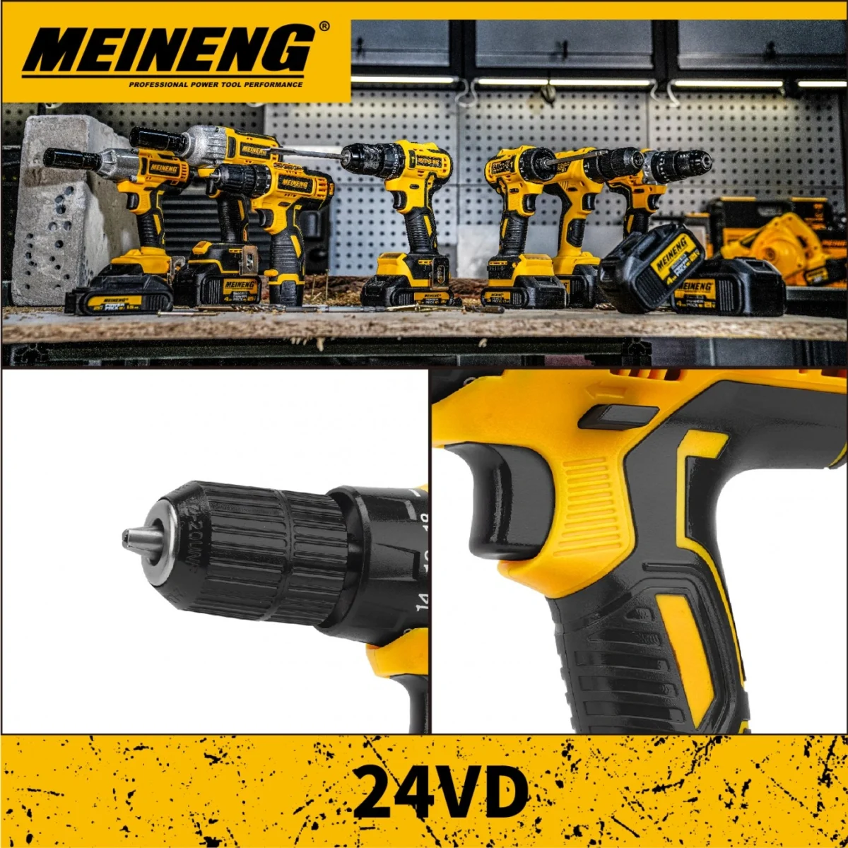 Επαναφορτιζόμενο Δράπανο 21V 1500mAh 13mm Με Βαλιτσάκι Meineng 24VD