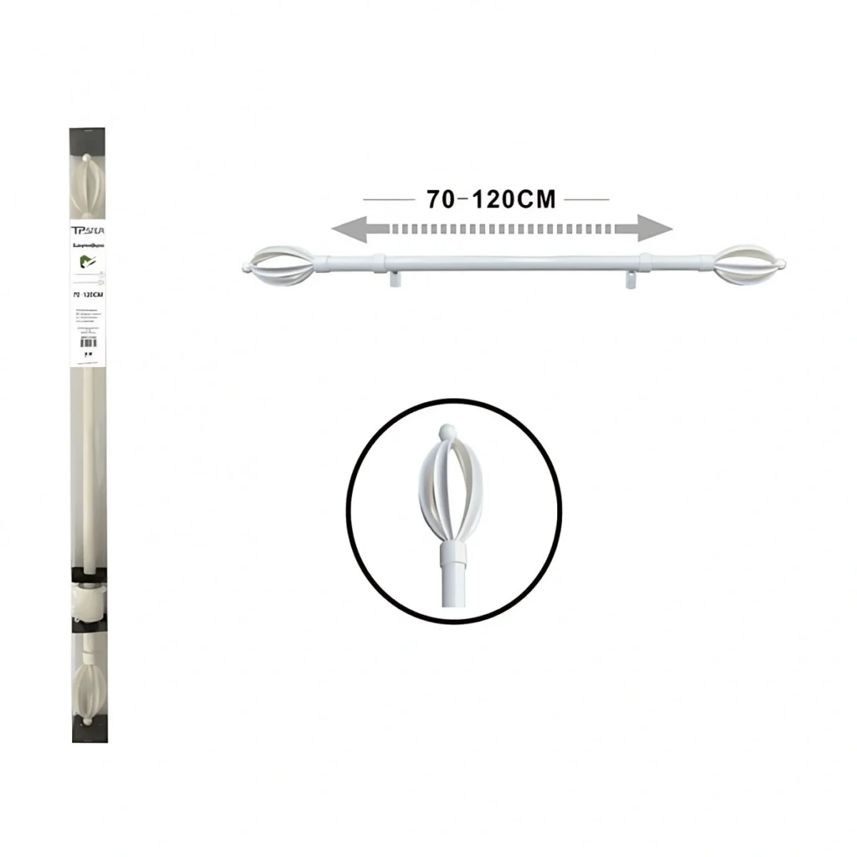 70-120cm Μεταλλικό Κουρτινόξυλο Πτυσσόμενο Λευκό Φ16-19mm