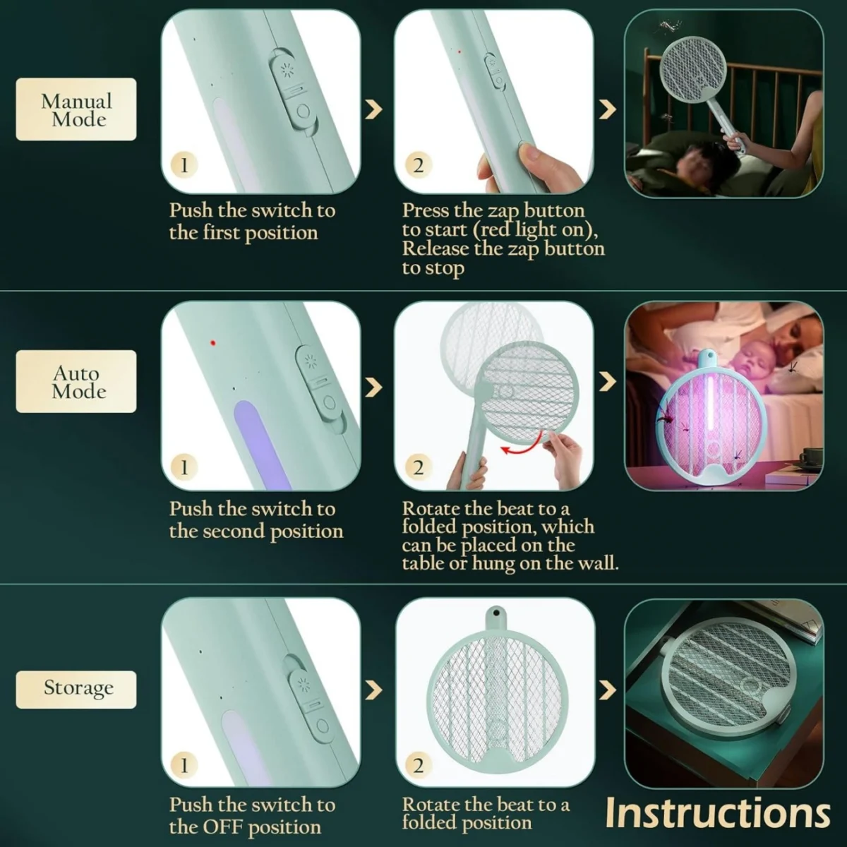 Πτυσσόμενη Ηλεκτρική Ρακέτα Κουνουπιών με UV Λάμπα & USB Φόρτιση - Arrango