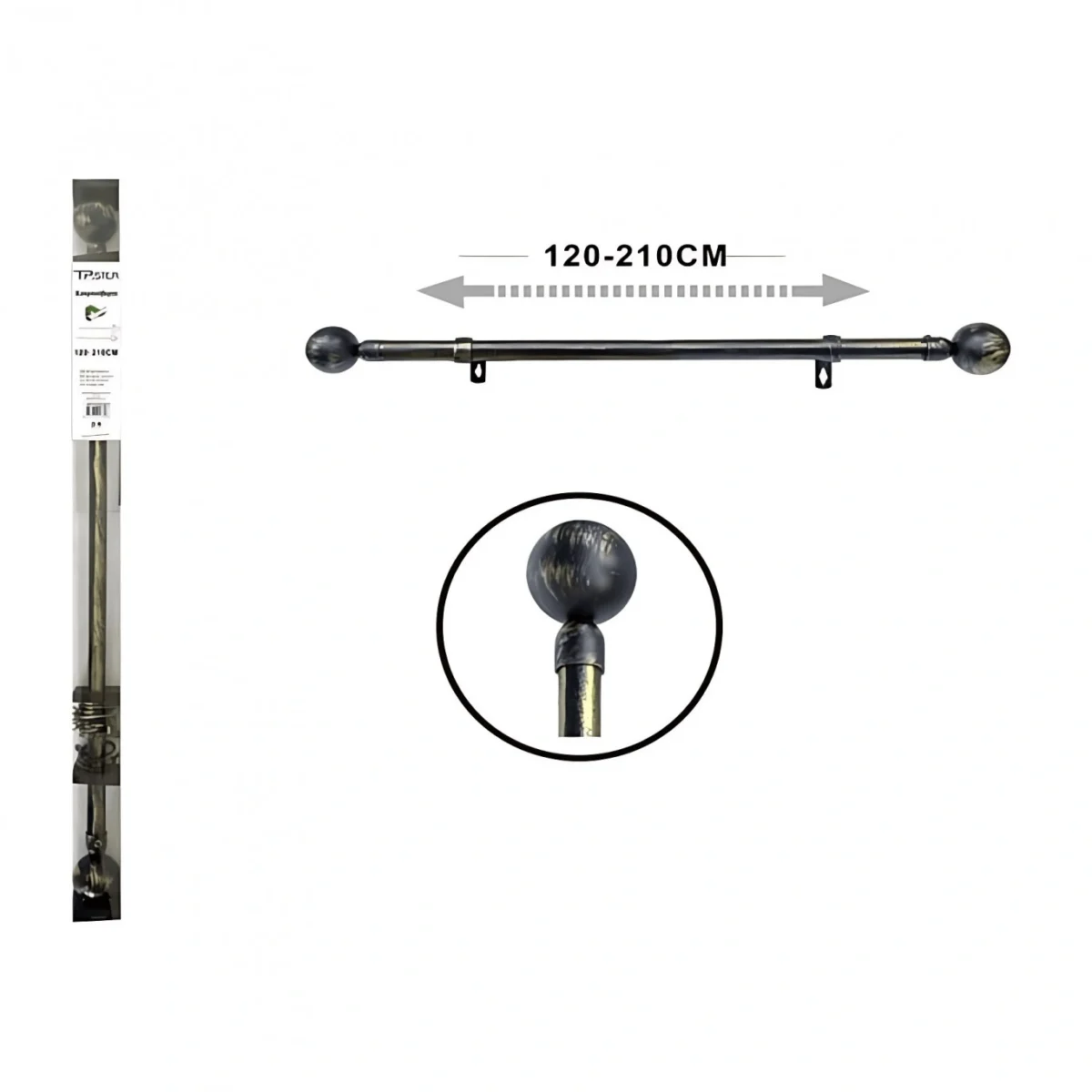 120-210cm Μεταλλικό Κουρτινόξυλο Πτυσσόμενο Μαύρο/Χρυσό Φ16-19mm 32939
