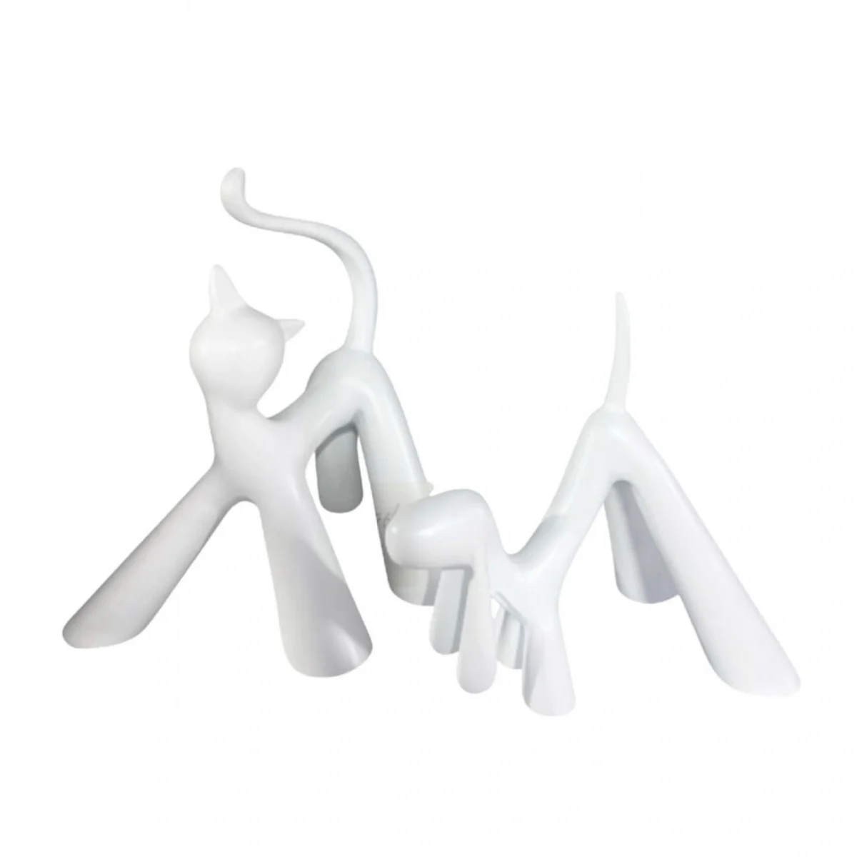 Γλυπτό Ρητίνης με Σχέδιο Γάτα & Σκύλο 17x12x20cm Λευκό 2τμχ