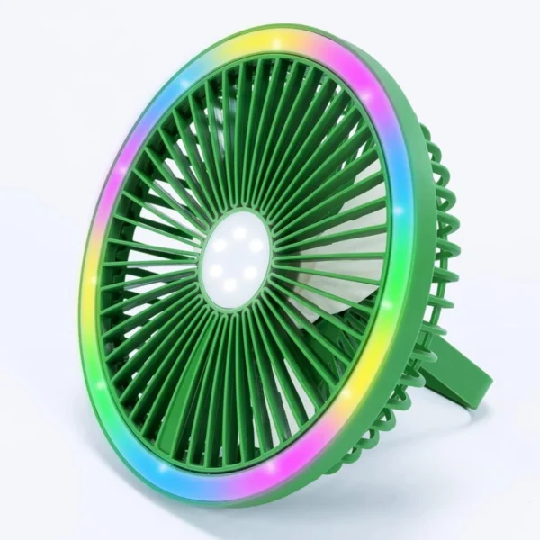 Επιτραπέζιος & Κρεμαστός Φορητός RGB Mini Ανεμιστήρας 2 σε 1 με LED και USB Φόρτιση Πράσινο – Arrango
