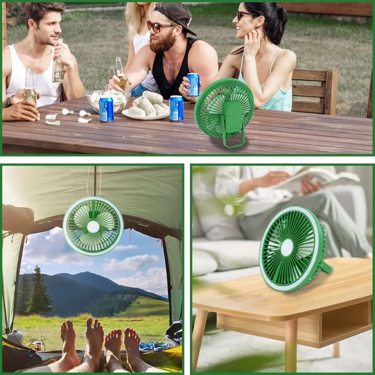 Επιτραπέζιος & Κρεμαστός Φορητός RGB Mini Ανεμιστήρας 2 σε 1 με LED και USB Φόρτιση Πράσινο – Arrango