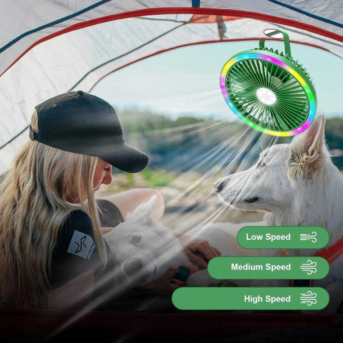 Επιτραπέζιος & Κρεμαστός Φορητός RGB Mini Ανεμιστήρας 2 σε 1 με LED και USB Φόρτιση Πράσινο – Arrango