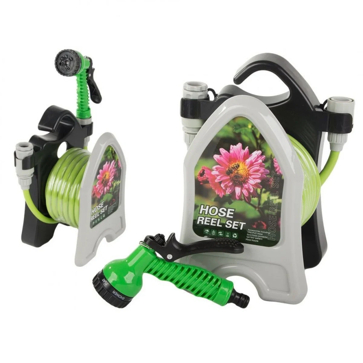 10 m Λάστιχο Ποτίσματος Κήπου με Πιστόλι & Βάση Στήριξης – 7 Μοτίβα Ψεκασμού, Ταχεία Σύνδεση 1/2”