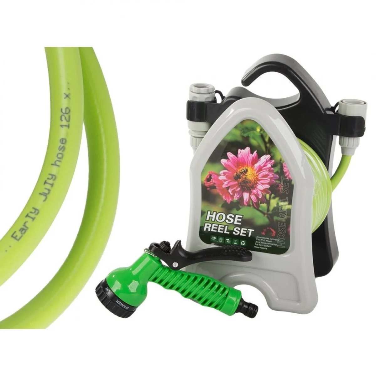 10 m Λάστιχο Ποτίσματος Κήπου με Πιστόλι & Βάση Στήριξης – 7 Μοτίβα Ψεκασμού, Ταχεία Σύνδεση 1/2”
