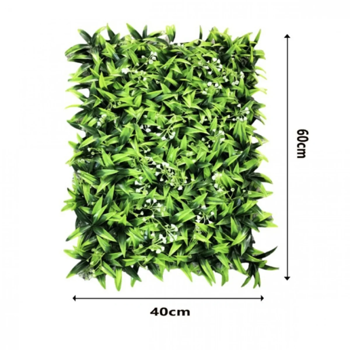 60x40cm Τεχνητή Φυλλωσιά Πρασινάδα με Λευκά Λουλουδάκια