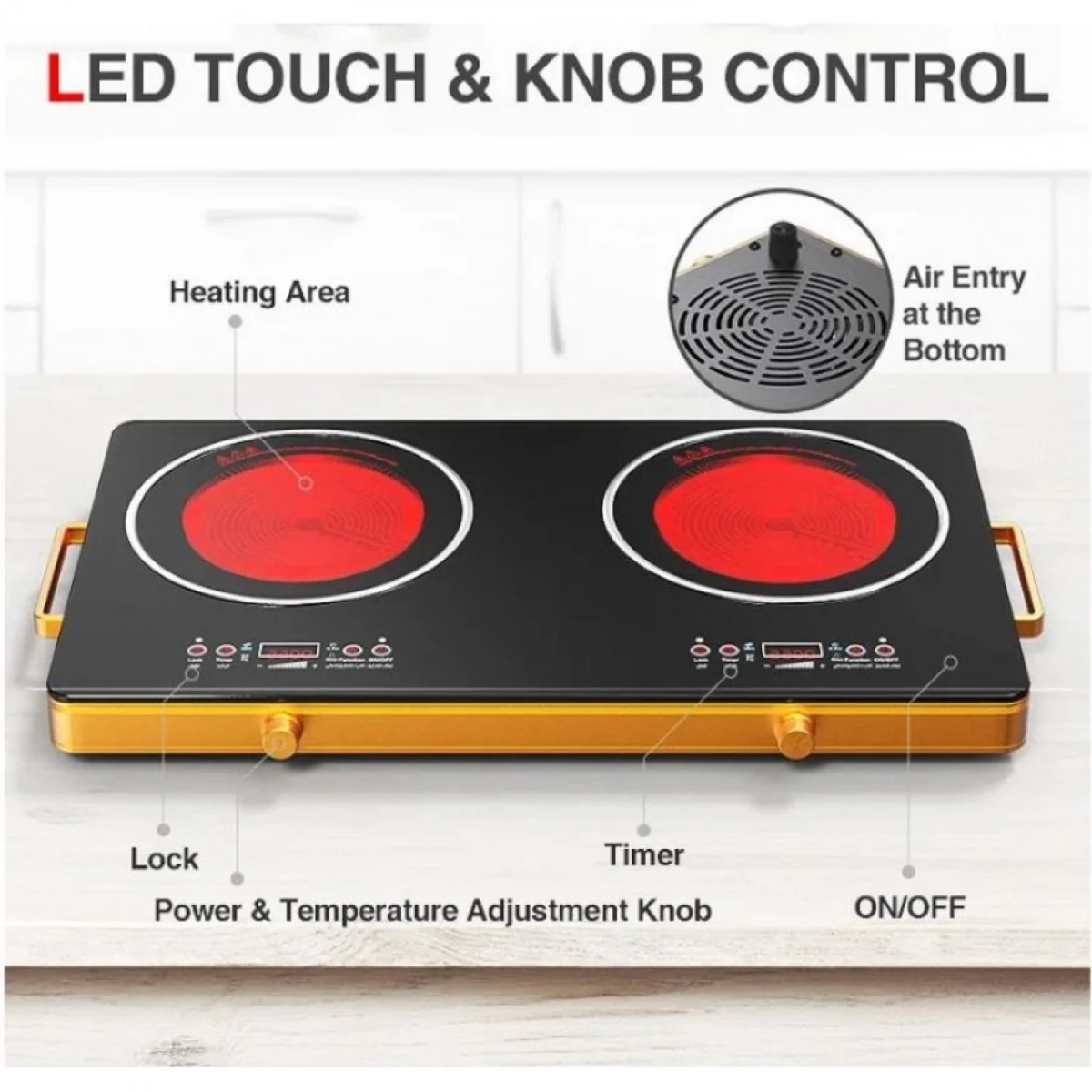 4800W Επιτραπέζια Διπλή Εστία Κεραμική με Διακόπτες Αφής RAF R.8088