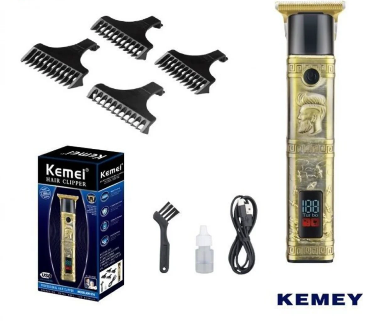 Επαναφορτιζόμενη Κουρευτική Μηχανή με Οθόνη LED Kemei KM-076