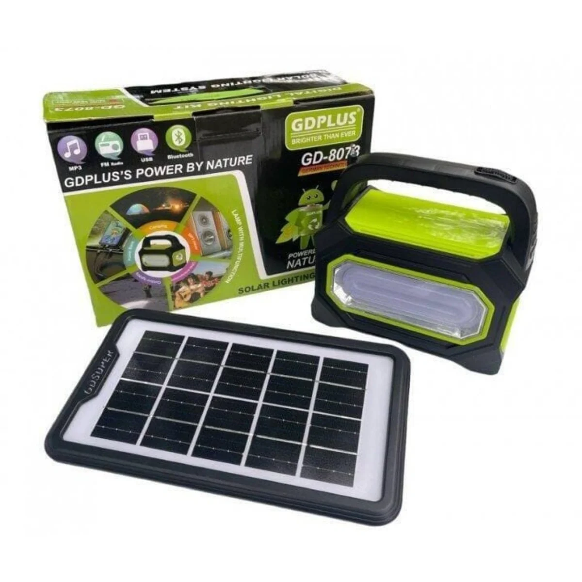 30W Ηλιακό Σύστημα Φωτισμού με Φακό, Φορτιστή, 3 Λάμπες & Φωτισμό Χώρου – GDPLUS GD-8073