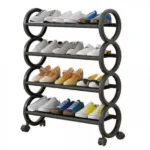 73x61x20cm Παπουτσοθήκη με 4 Ράφια Αποθήκευσης & Ροδάκια JG-0136 Μαύρο