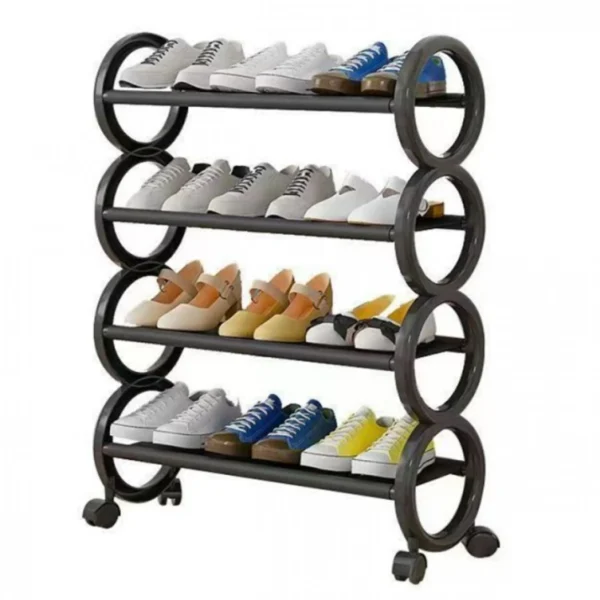 73x61x20cm Παπουτσοθήκη με 4 Ράφια Αποθήκευσης & Ροδάκια JG-0136 Μαύρο