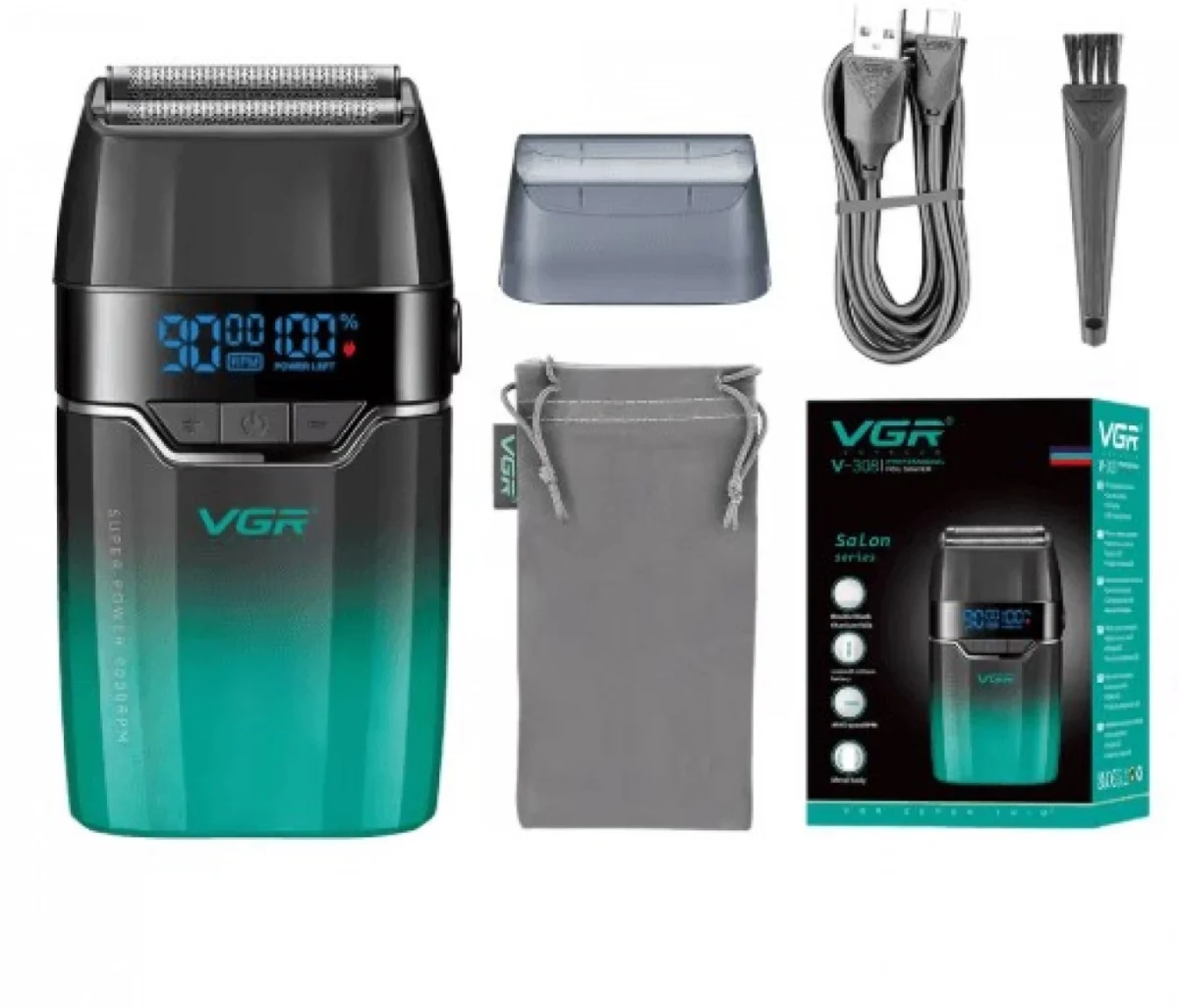Επαναφορτιζόμενη Ξυριστική Μηχανή Αδιάβροχη με Οθόνη LED VGR V-308