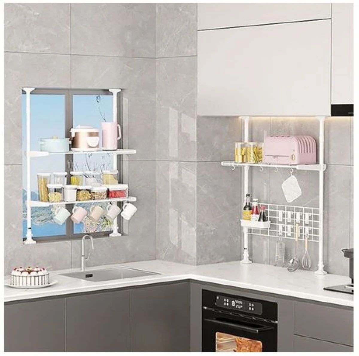 Ραφιέρα Κουζίνας με Ρυθμιζόμενο Ύψος 75-150εκ., Πλάτος 44εκ. και 2 Ράφια Βάθους 26εκ.