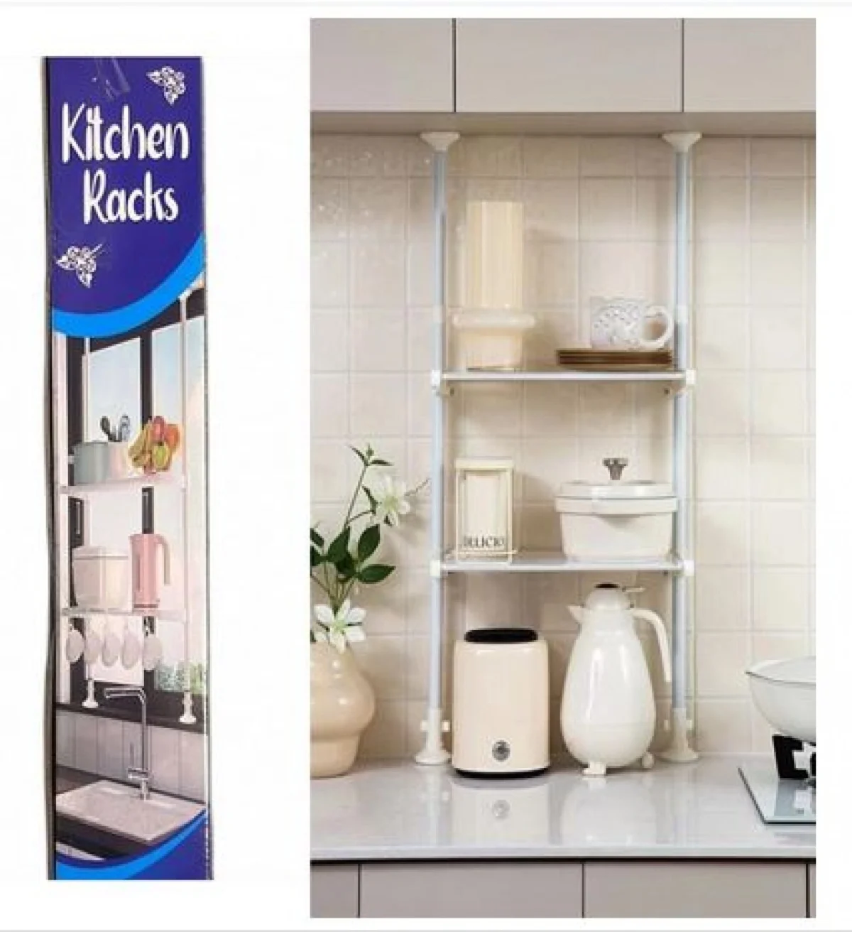 Ραφιέρα Κουζίνας με Ρυθμιζόμενο Ύψος 75-150εκ., Πλάτος 44εκ. και 2 Ράφια Βάθους 26εκ.