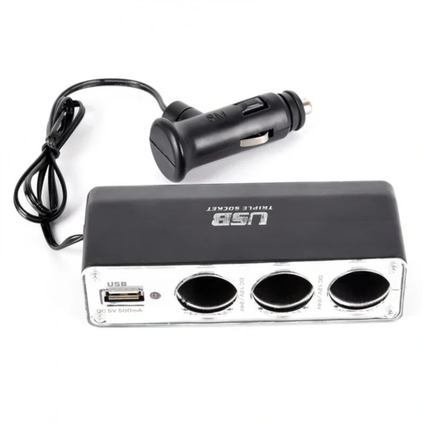 Splitter Αναπτήρα με Εξοδο USB και 3 Υποδοχές Αναπτήρα USB Socket