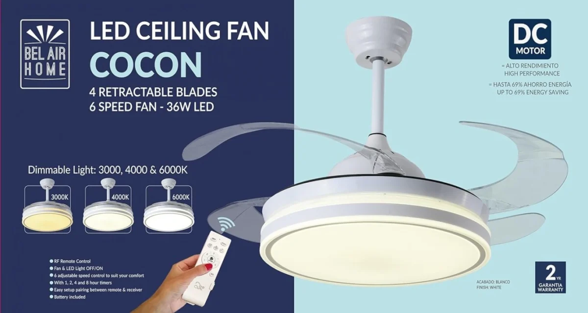 42” Ανεμιστήρας Οροφής με Αναδιπλούμενες Φτερωτές, LED 3 Αποχρώσεων 3000K/4000K/6000K & 6 Ταχύτητες - UNIVERSO