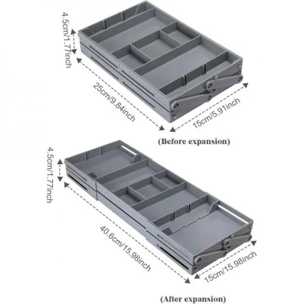 Επεκτεινόμενο Συρτάρι Οργάνωσης 2 Επιπέδων με Διαχωριστικά Smart Drawer Γκρι