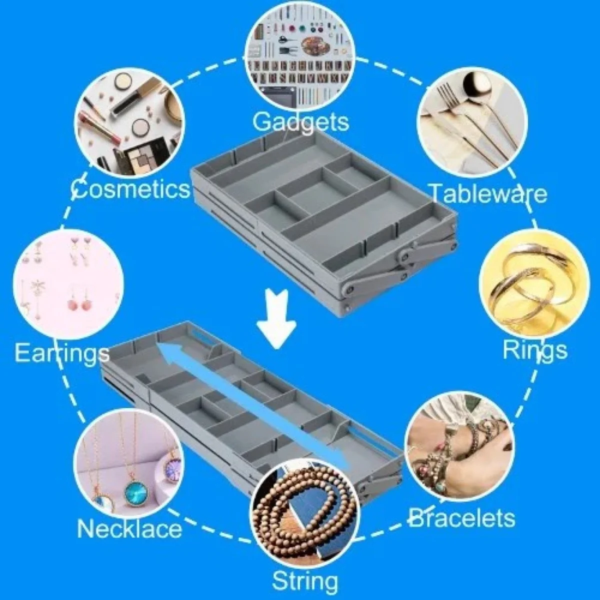 Επεκτεινόμενο Συρτάρι Οργάνωσης 2 Επιπέδων με Διαχωριστικά Smart Drawer Γκρι
