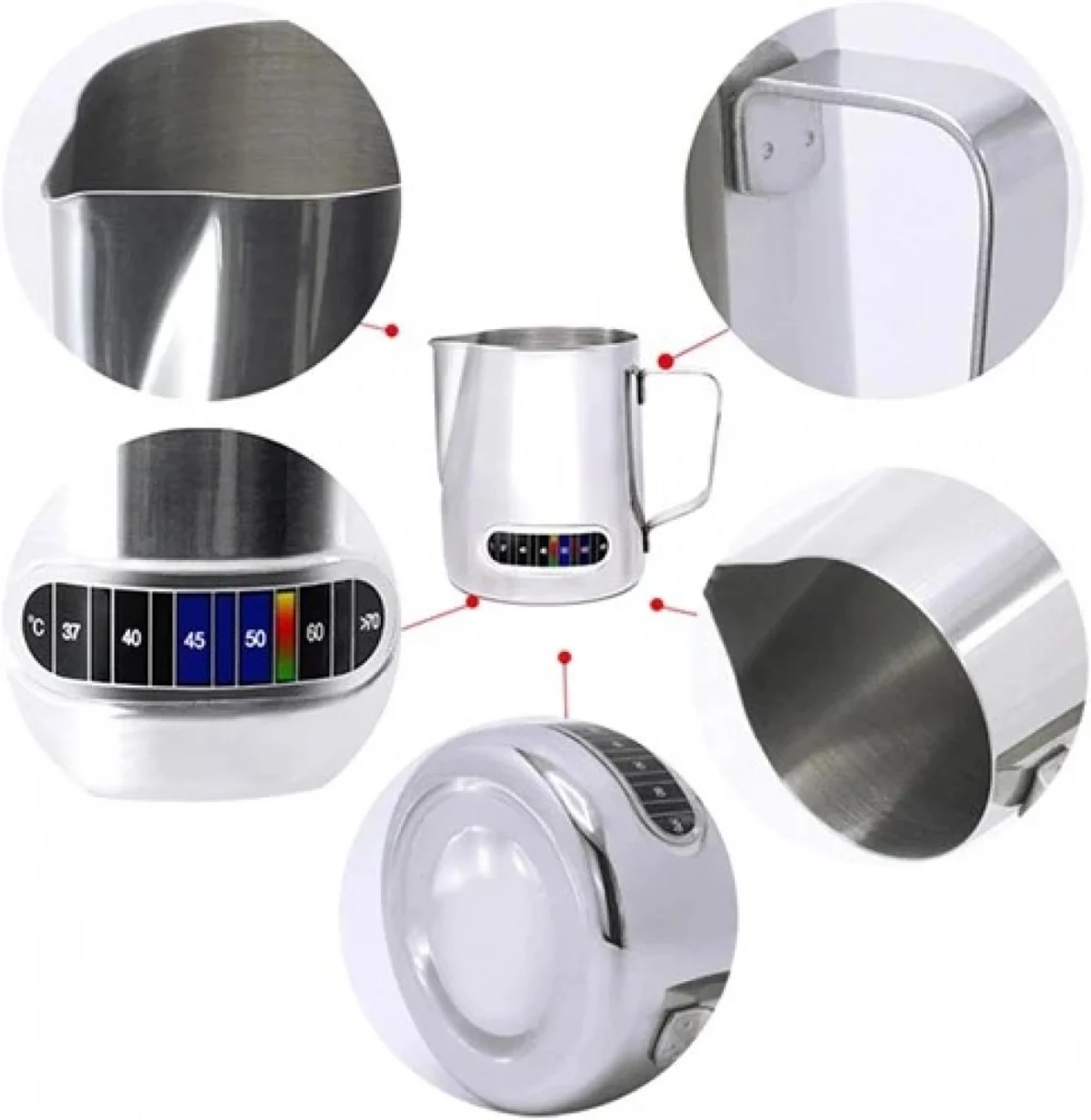 Γαλατιέρα 600ml Ανοξείδωτη με Ενσωματωμένο Θερμόμετρο – Latte & Cappuccino