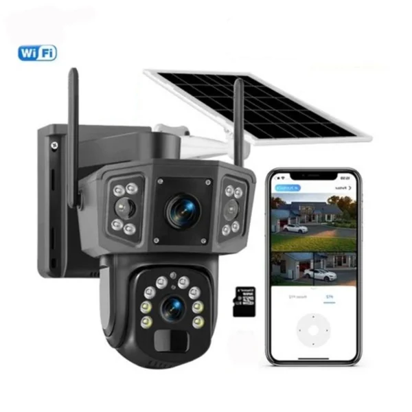 Ηλιακή Αδιάβροχη Ασύρματη IP WiFi Κάμερα Ασφαλείας, Διπλό Φακό, Νυχτερινή Λήψη & Ανιχνευτή Κίνησης IPC‑V380‑P3 – Ultra HD, Περιστροφή 355°, IP66