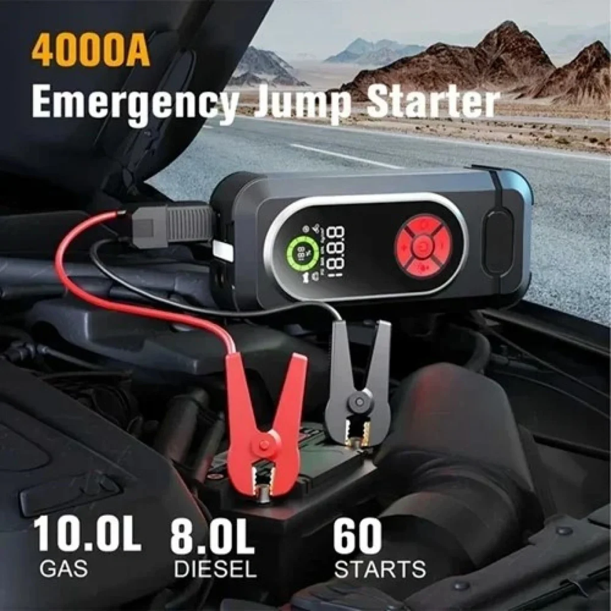 DINGQI Jump Starter 12V & Power Bank 12.000mAh Εκκινητής Μπαταρίας Αυτοκινήτου με Φακό, Κροκοδειλάκια, Καλώδια Φόρτισης, Πυξίδα & Βαλιτσάκι Μεταφοράς