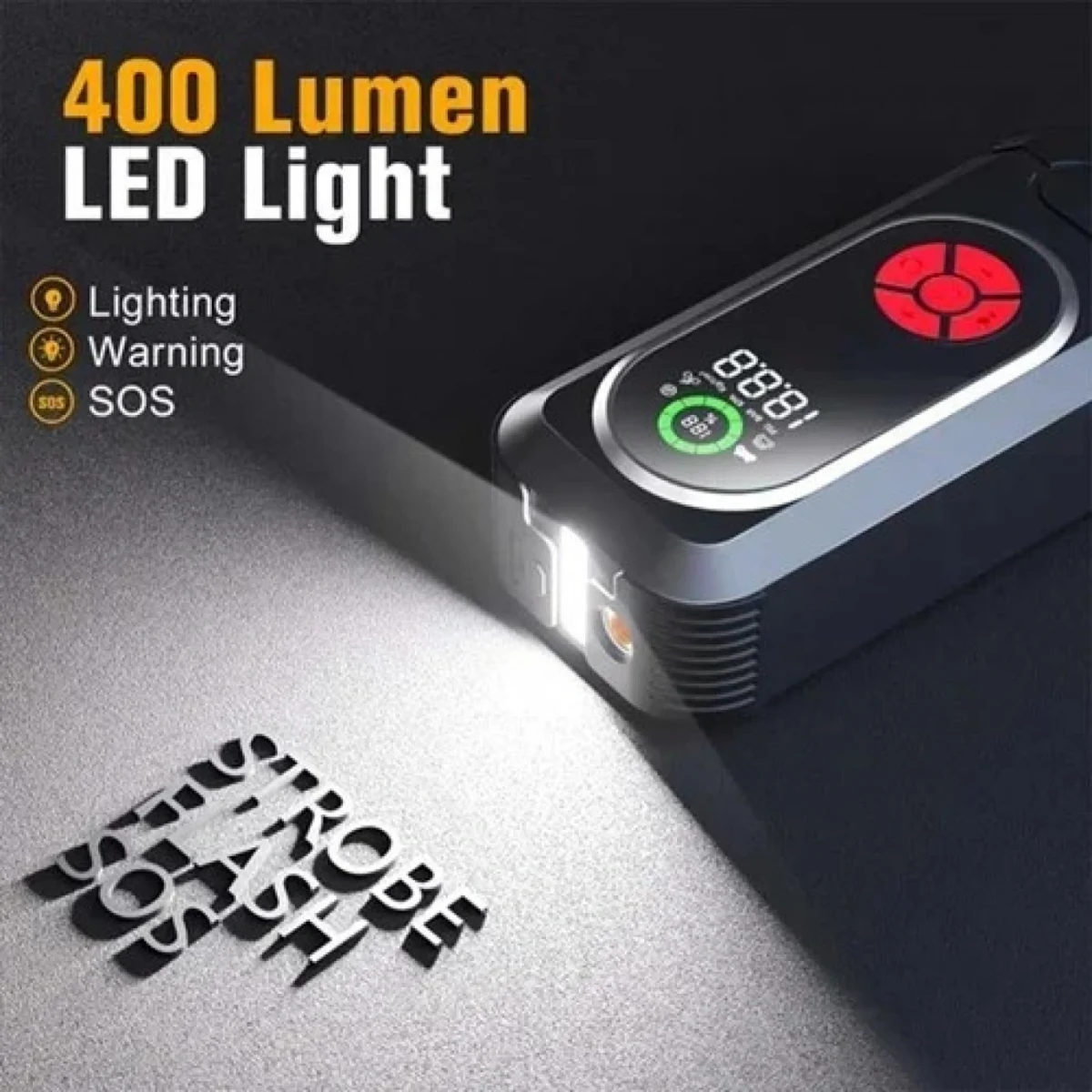 DINGQI Jump Starter 12V & Power Bank 12.000mAh Εκκινητής Μπαταρίας Αυτοκινήτου με Φακό, Κροκοδειλάκια, Καλώδια Φόρτισης, Πυξίδα & Βαλιτσάκι Μεταφοράς